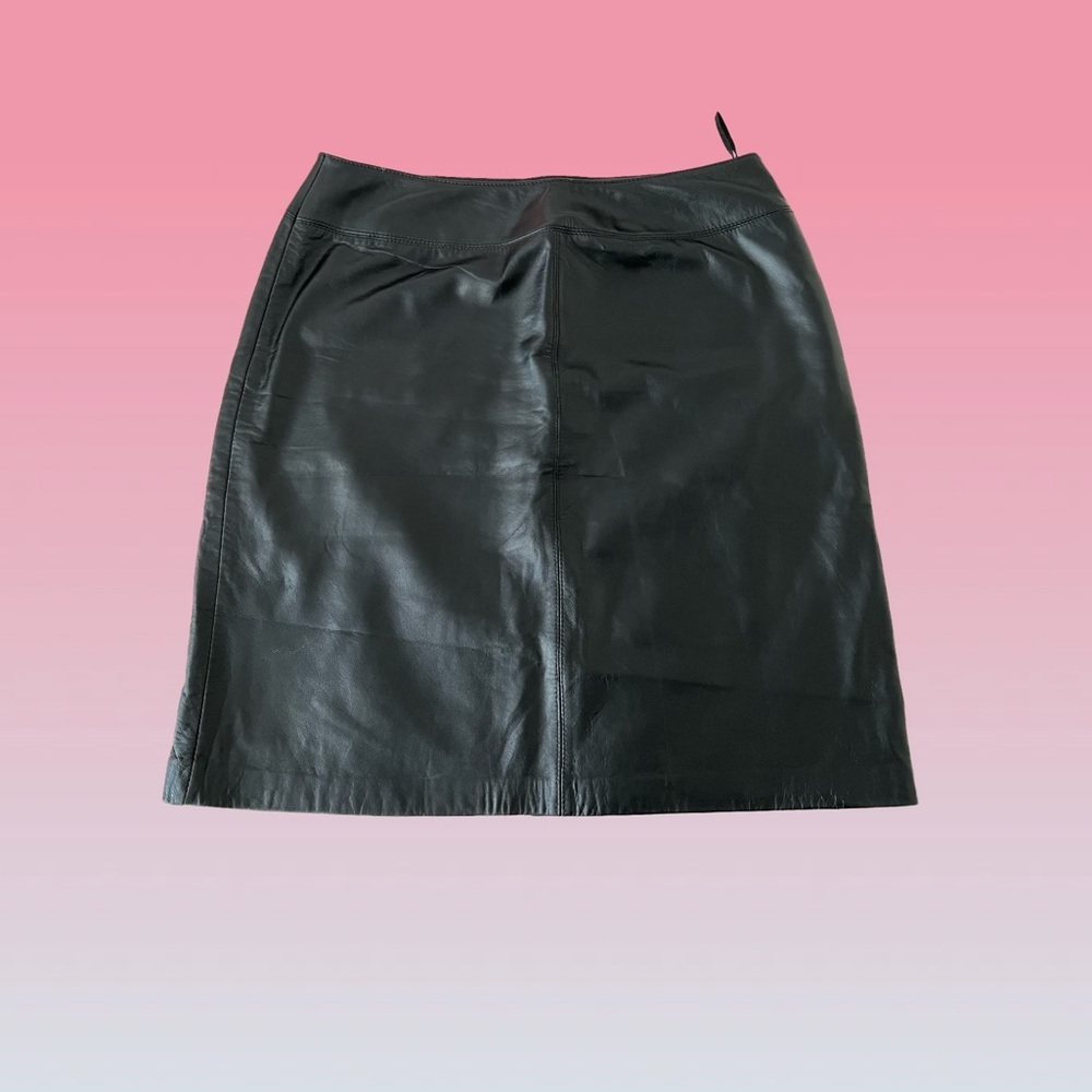 Black leather high waist mini skirt